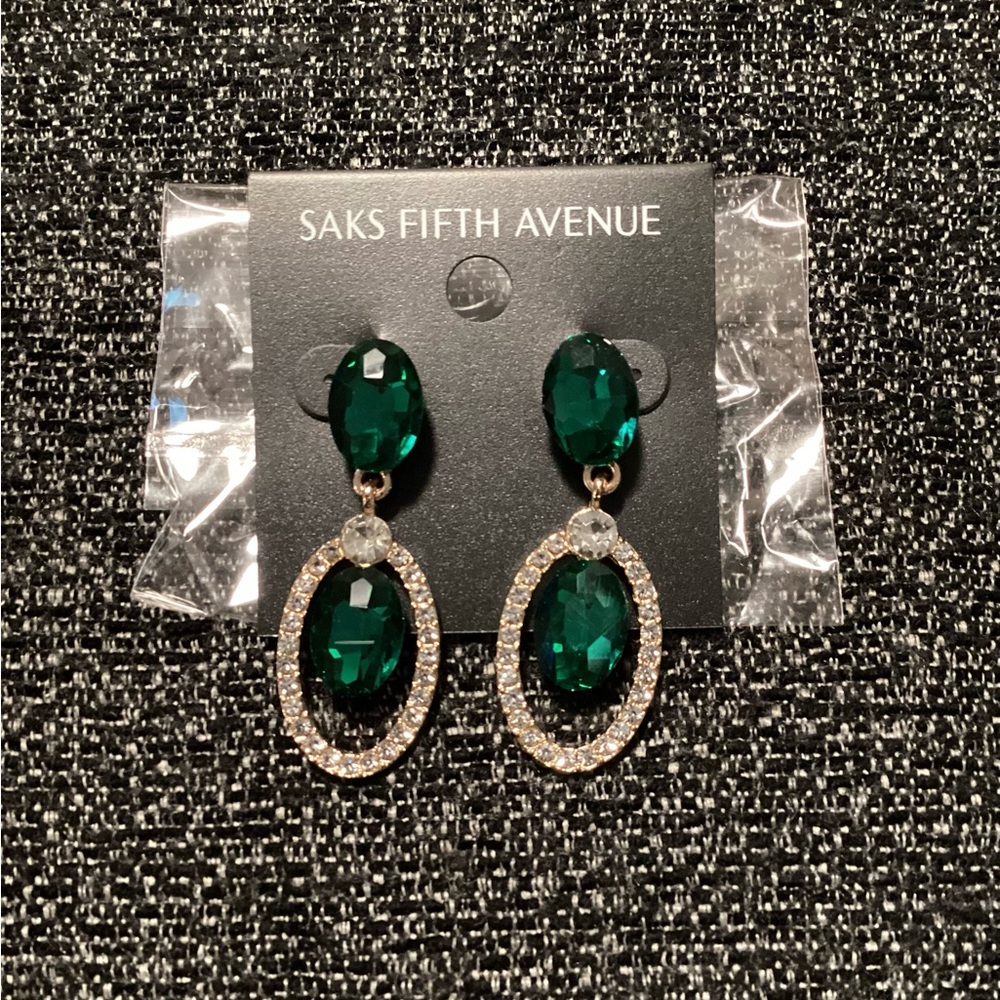 Saks Fifth Avenue Green and Gold Drop Earrings